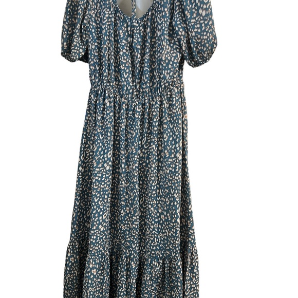 EUC Bohemian Dress Tie-Back Square Neck Puff Sleeve Ruffled Hem Summer Maxi - Picture 2 of 3